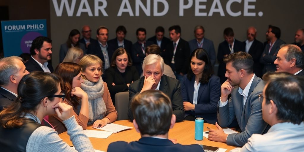 Discussion on war and peace at the Philo Forum.