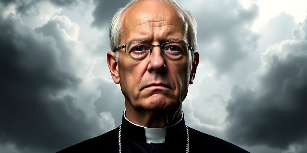 Portrait of Justin Welby in a dark context.
