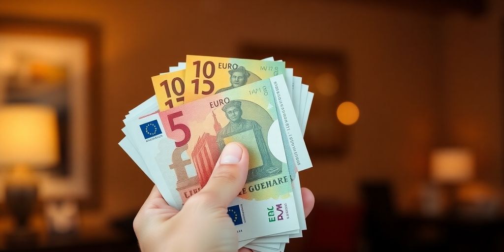 A person's hand holding banknotes.