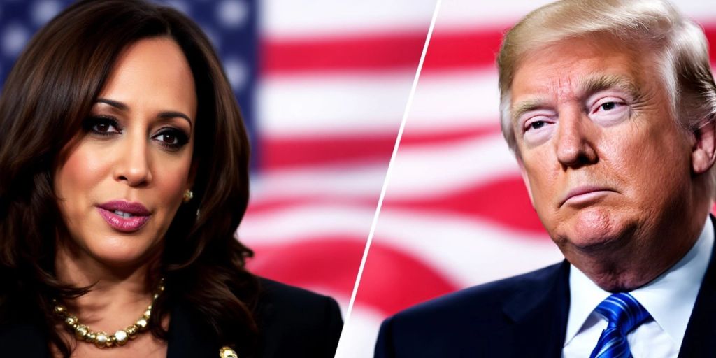 Portrait de Kamala Harris et Donald Trump côte à côte.