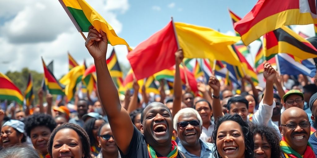 Political rally in Mauritius after the opposition's victory.