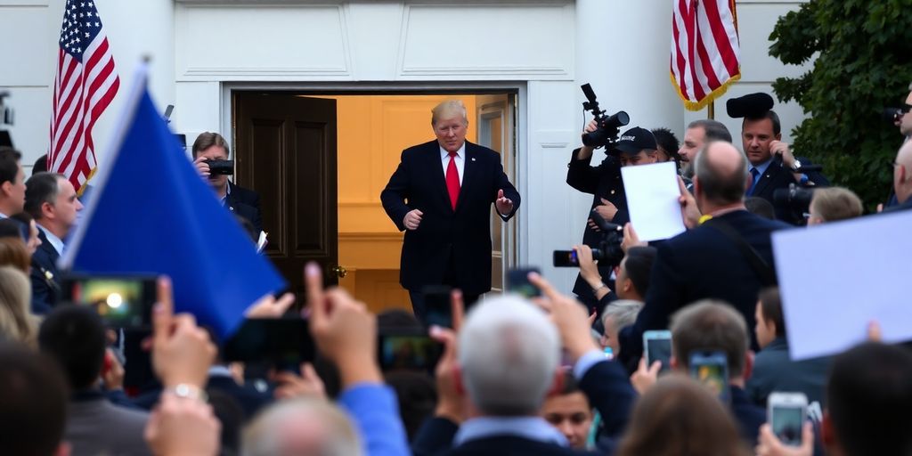 Donald Trump entrant à la Maison-Blanche avec supporters.