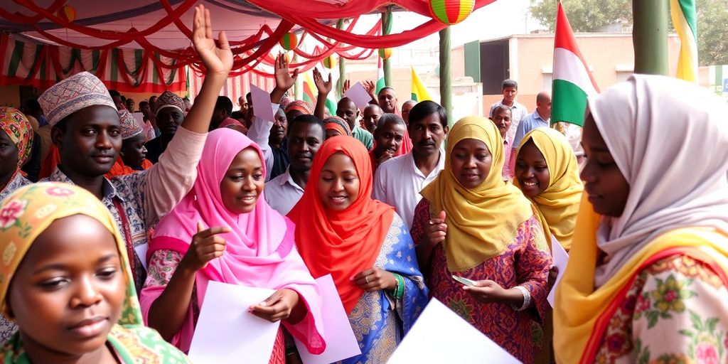 Smiling voters in traditional attire during the elections.